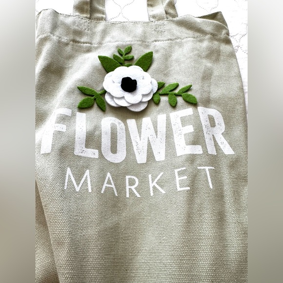 Canvas Tote “Flower Market” Bag 13.5 x 11.5 Sage Green - Picture 3 of 4